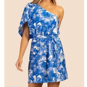 Trina Turk Women's Blue & white One Shoulder Coverup Basque Dress Size Medium